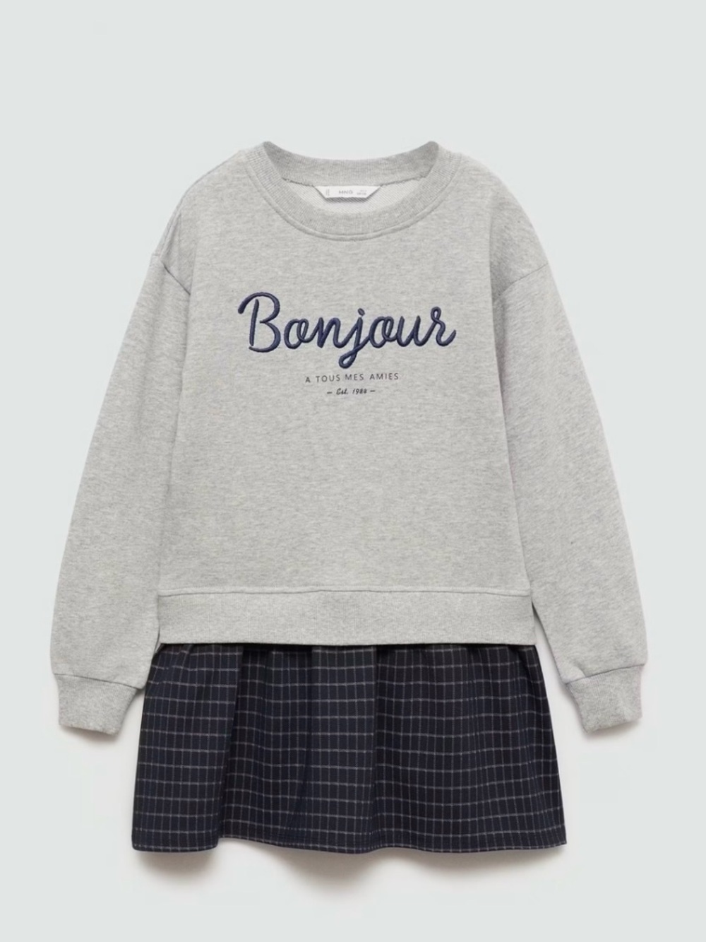 Mango Bonjour Grey Sweatshirt Dress for Kids Sz 9-10